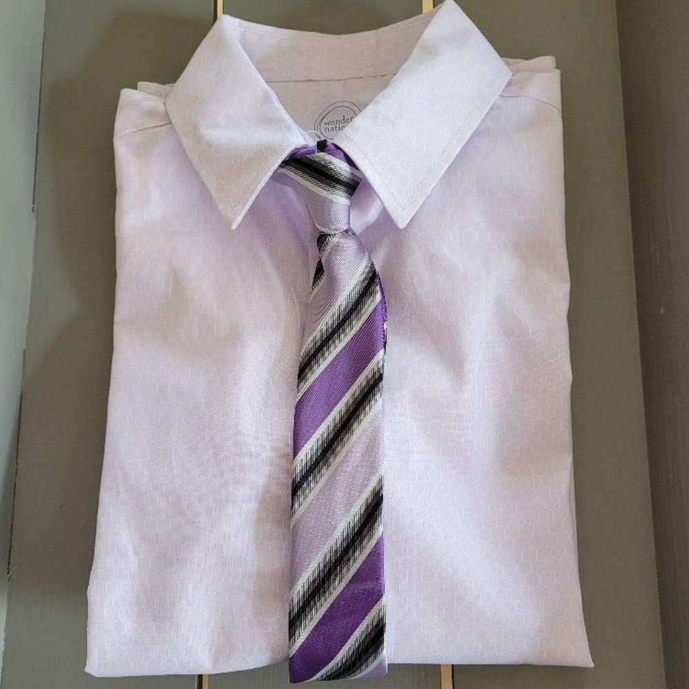 Wonder Nation Boys 8 Dress Shirt W/Clip on Tie